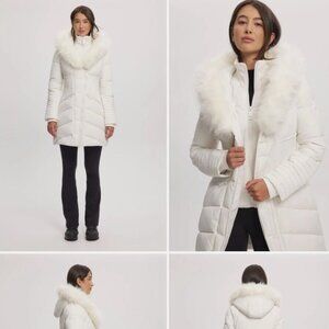 NOIZE Gigi Mide Length Parka White Faux Fur Hood Vegan Puffer Coat M NWT